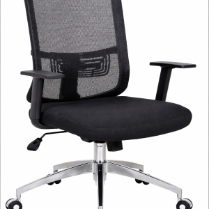 Chaise de Bureau Ergonomique en Maille Noire avec Accoudoirs et Base Chromée à Roulettes