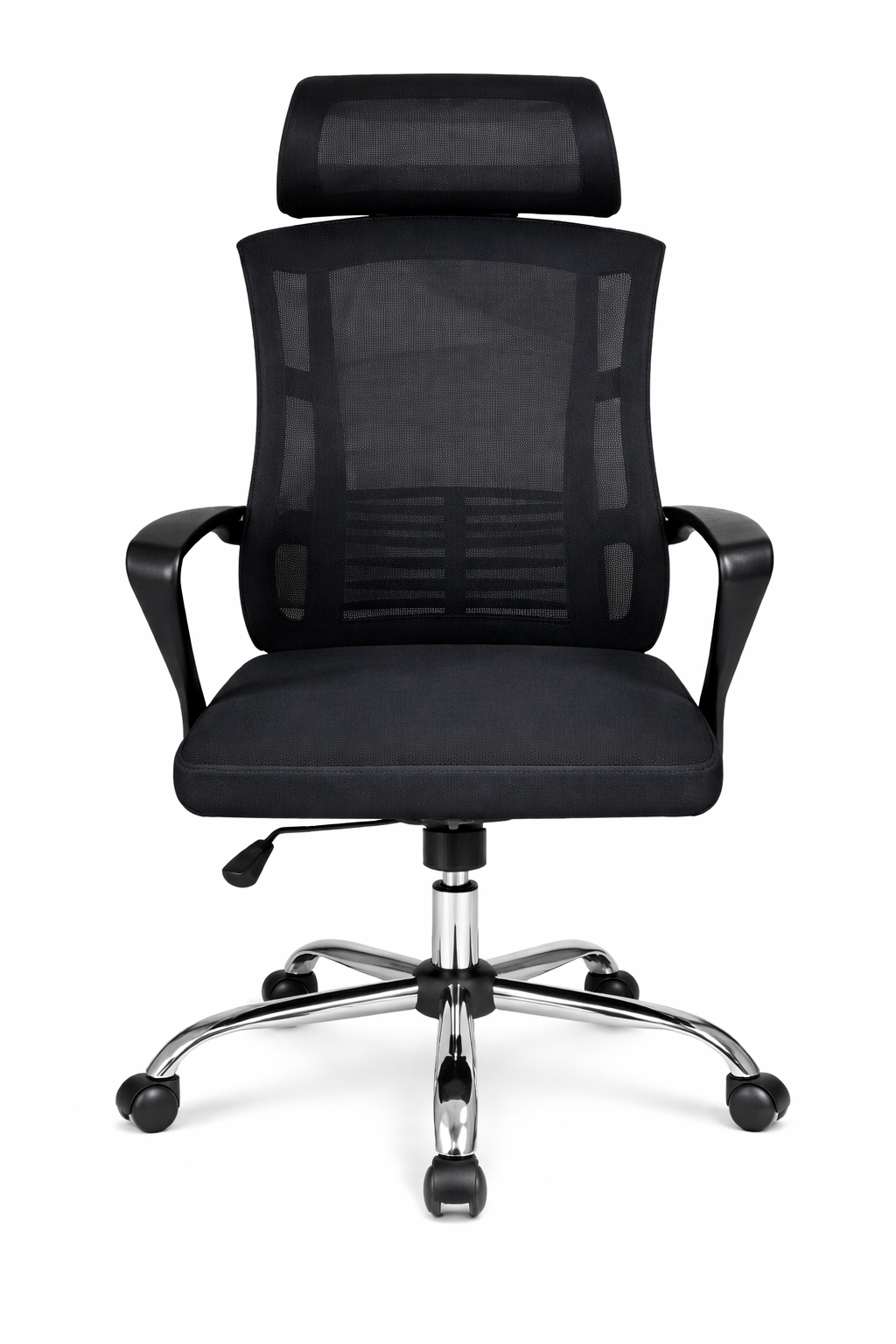 Chaise de Bureau Ergonomique en Maille Noire avec Appui-Tête et Roulettes