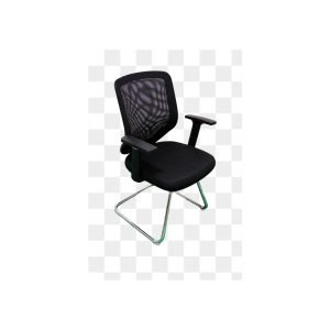 Chaise de Réunion Ergonomique en Maille Noire avec Accoudoirs et Piètement Traîneau